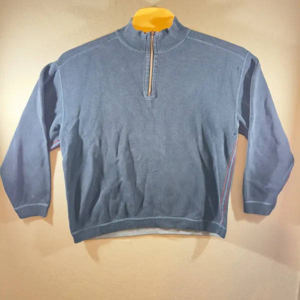 445‎ | Tommy Bahama Blue 1/4 Zip Pullover Crop Boxy Sweatshirt Women's L/XL - Image 2