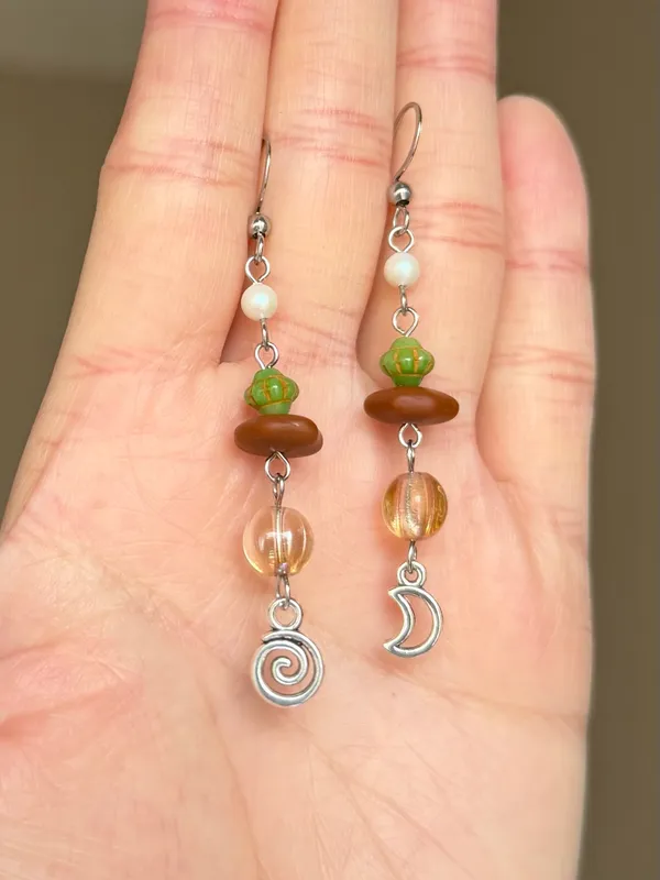 Handmade quality Czech glass beads mix fairy whimsy unique dangle earrings🌀🌙 - Image 2