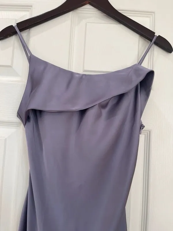Satin Slip Midi Dress with Draped Cowl in Lavender - Image 7
