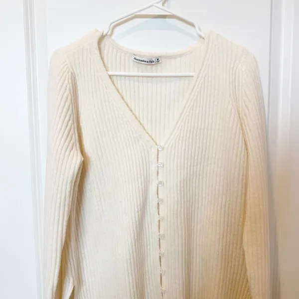 Abercrombie & Fitch Modal Ribbed Knit Cardigan M Ivory Preppy Academia Dainty - Image 2