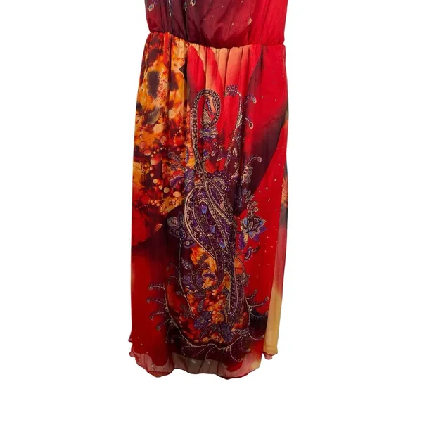 Bohemian Cafe Womens Boho Maxi Dress Paisley Floral Patchwork Beaded Neck M - Image 9