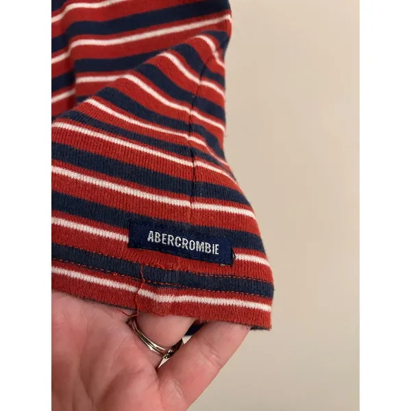 Vintage Y2K Abercrombie & Fitch Lace-Up Striped Baby Tee Rare Medium red blue‎ - Image 4