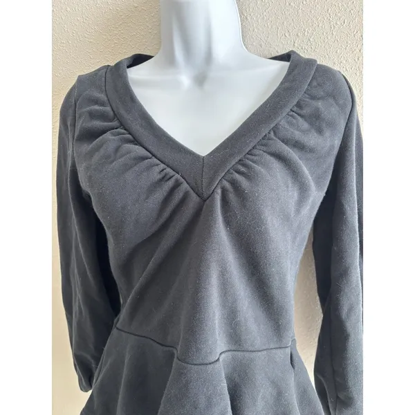 Maeve‎ by Anthropologie Black Puff Long Sleeve Stretch Peplum Top XS - Image 3