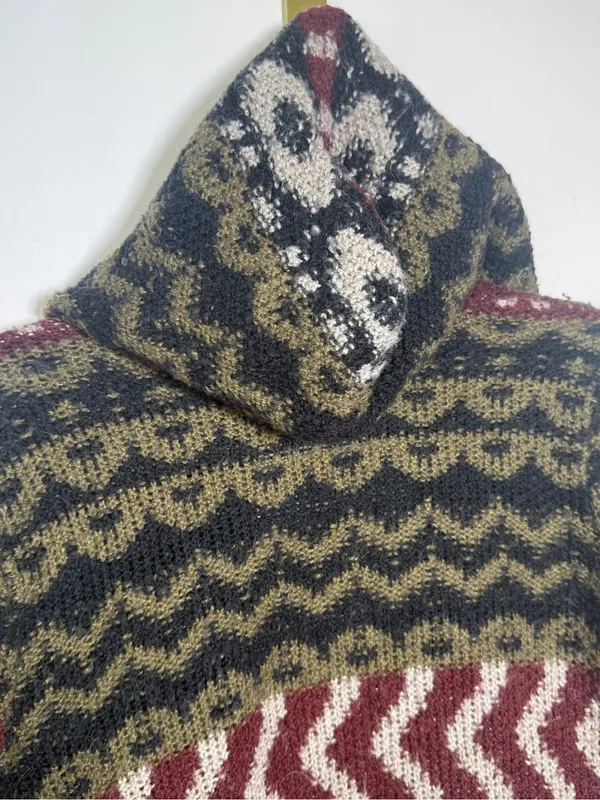 Abercrombie & Fitch Womens Olive, Burgundy Patterned Open Cardigan Sweater Small - Image 6