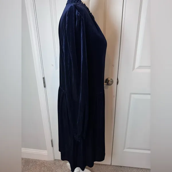 Tommy Hilfiger Navy Velvet Ruffle Mock Neck Long Sleeve Dress Office 12 Formal - Image 6