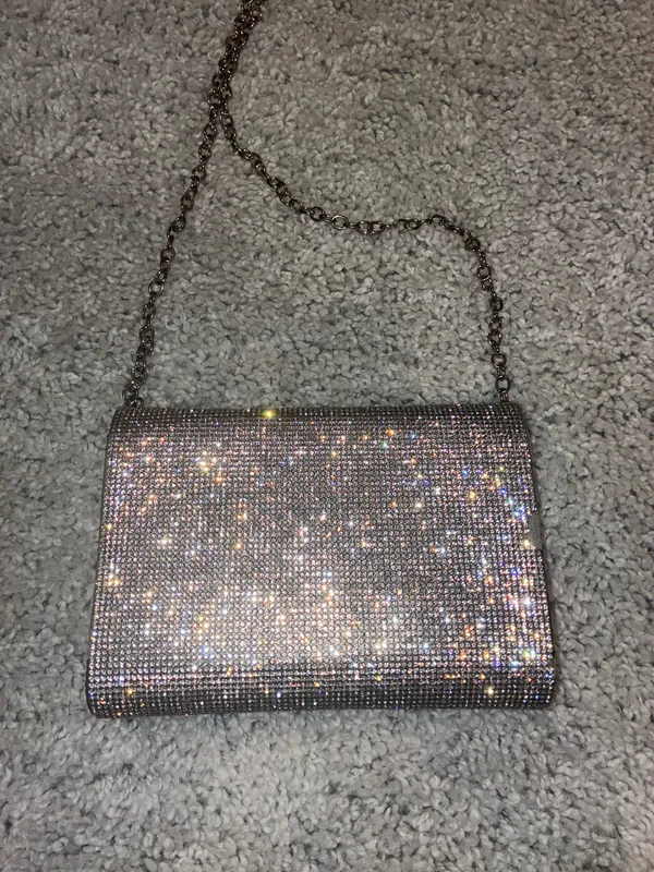 Silver Sparkly Evening Bag Missing Rhinestones and Minor Staining as Pictured - Image 4