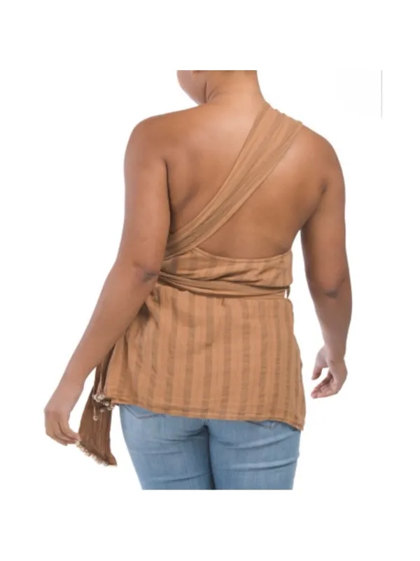 Zara One Shoulder Textured Wrap Tie Sleeved Top Brown Women’s Size Small NWT - Image 2