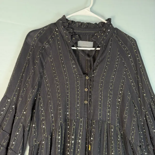 Anthropologie Size-M Womens Quinn Tunic Top Black with Gold‎ Metallic Sequins - Image 16