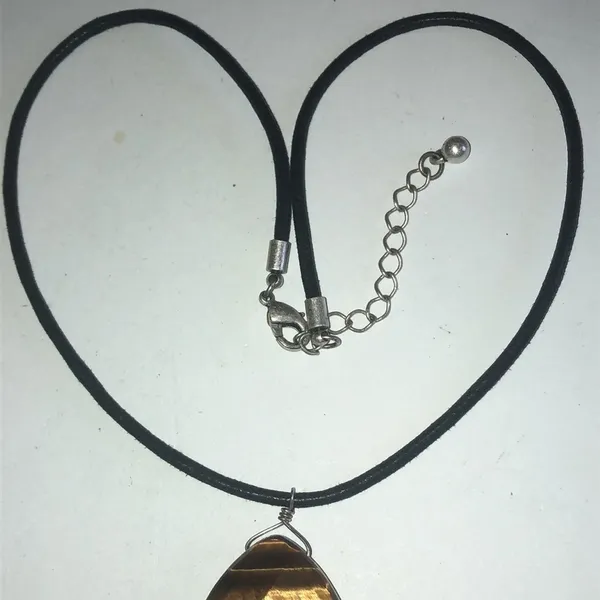 Boho Black Cord & Tigers Eye Stone Boho Pendant Necklace - Image 6