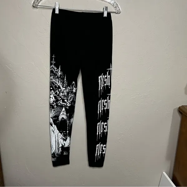 Widow Dolls Kill Black White Feeding Time Goth Cross Zipper Closure Leggings‎ - Image 10
