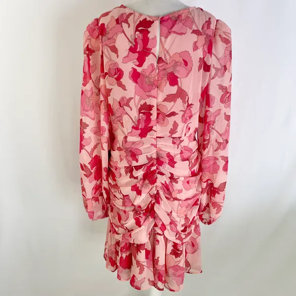 New Floral Print Twist Keyhole Front Long Sleeve Dress Pink Size XL - Image 14