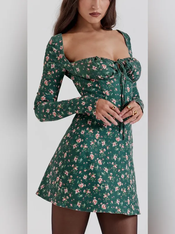 NEW House of CB MALIKA Green Floral Corset‎ long sleeve Mini Dress sz XS - Image 4