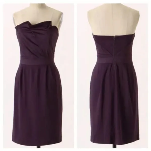 Deletta Anthropologie Purple Strapless fanned bodice cocktail Dress Size M - Image 2