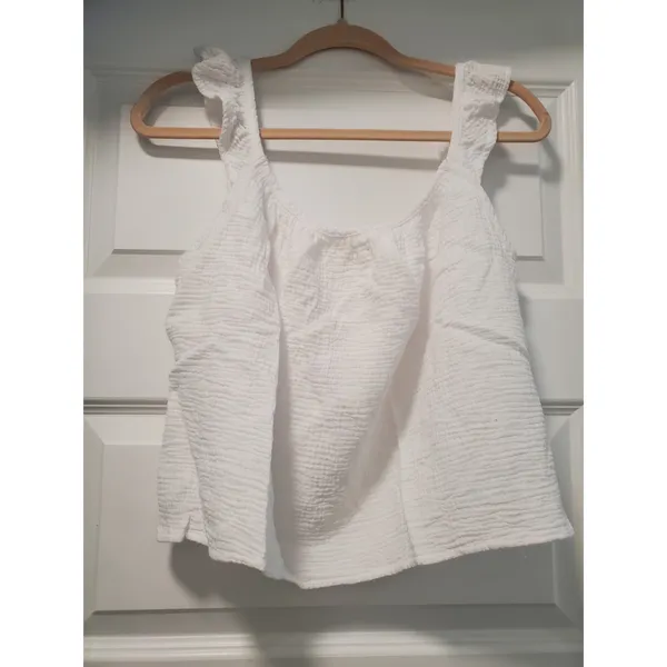 JOIE White Gauze Ruffle Strap Tank sizeL.a30 - Image 2