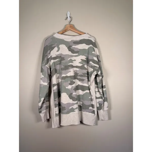 Aerie Womens Oversized‎ Camo Sweatshirt Green Cream Crew Neck 4427-6026-5 L - Image 4
