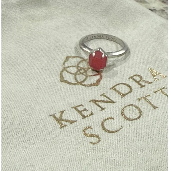 Kendra Scott Calvin Stacking Ring Sz 6.25 Rhodium Silver Red Magnesite Gemstone - Image 9