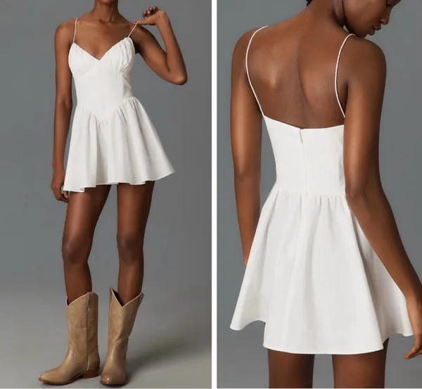 Good American Corset V-Neck Poplin Babydoll Mini Dress/Tunic, Size S - Image 2
