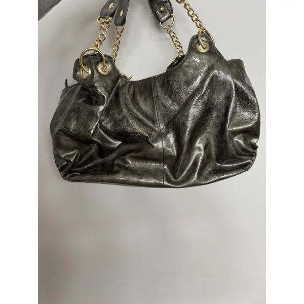 Women's Y2K Slouchy Hobo Patent Leather & Gold Chunky‎ Charm Green Purse Handbag - Image 8