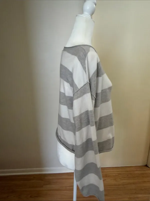Light Gray and White Striped Boatneck Sweater - Image 3