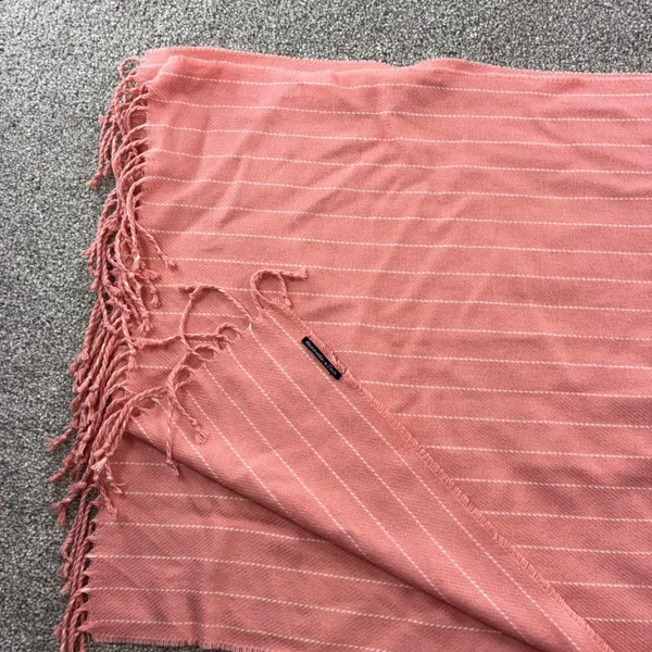 Abercrombie & Fitch Peach Striped Scarf Fringe‎ Womens Cozy Wool Blend Casual - Image 2