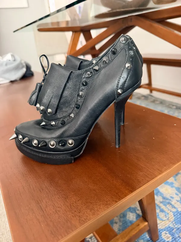 Jeffrey Campbell braveheart black leather studded platform goth metal booties 9 - Image 13