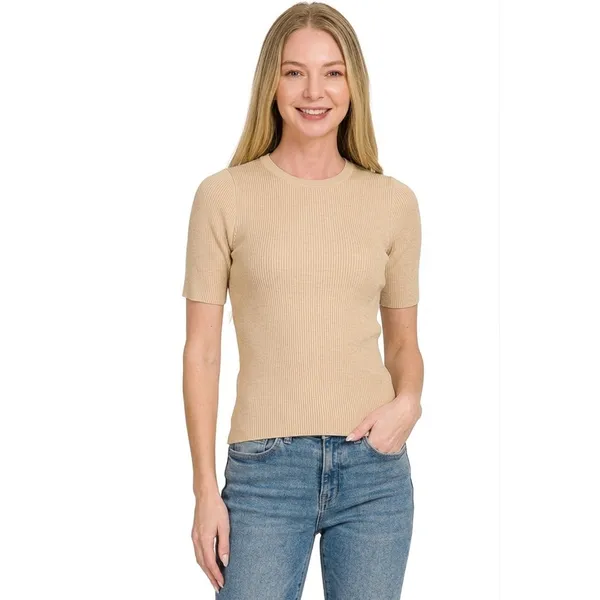 Zenana Viscose Ribbed Round Neck Sweater - Large‎ - Image 3