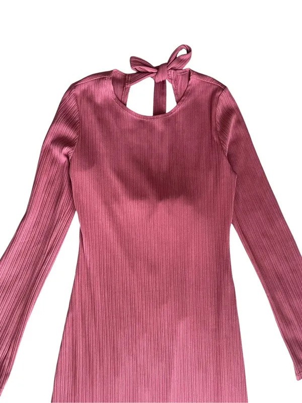 Reformation Women’s Benedict Long Sleeve Tie Back Ribbed Knit Midi Dress Rust - Image 5