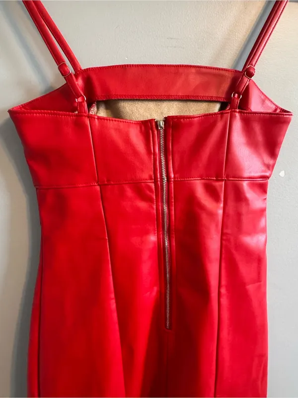 Kirious Los Angeles Red Faux Leather Mini Dress Size S Bodycon - Image 5