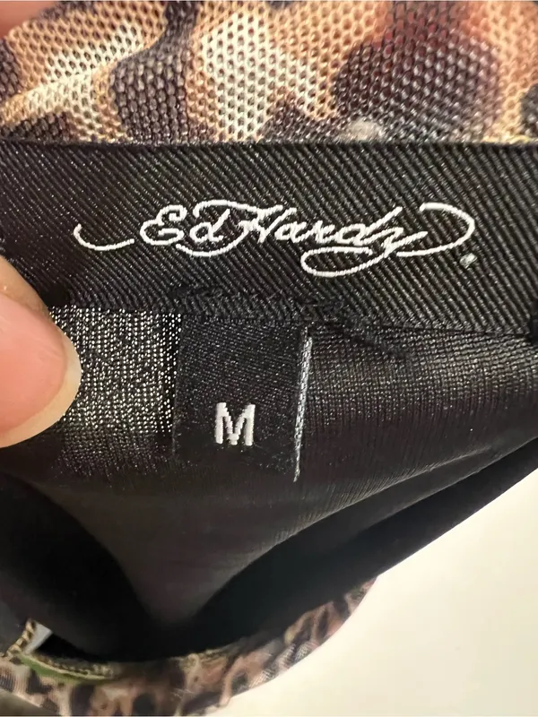 Ed Hardy mini dress with leopard print covered in green logo lettering - Image 5