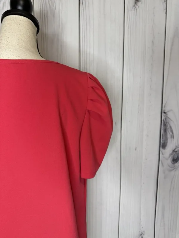 Jodifl Womens Sz Large Coral V-Neck Puff Sleeve Blouse Top - Image 9