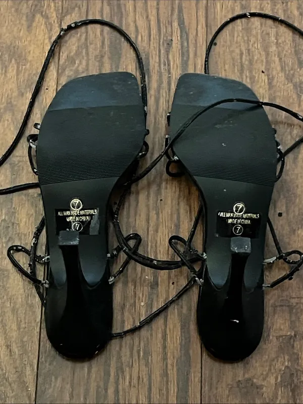 Caged Black Lace-Up Strappy Women's Sandals - Image 8