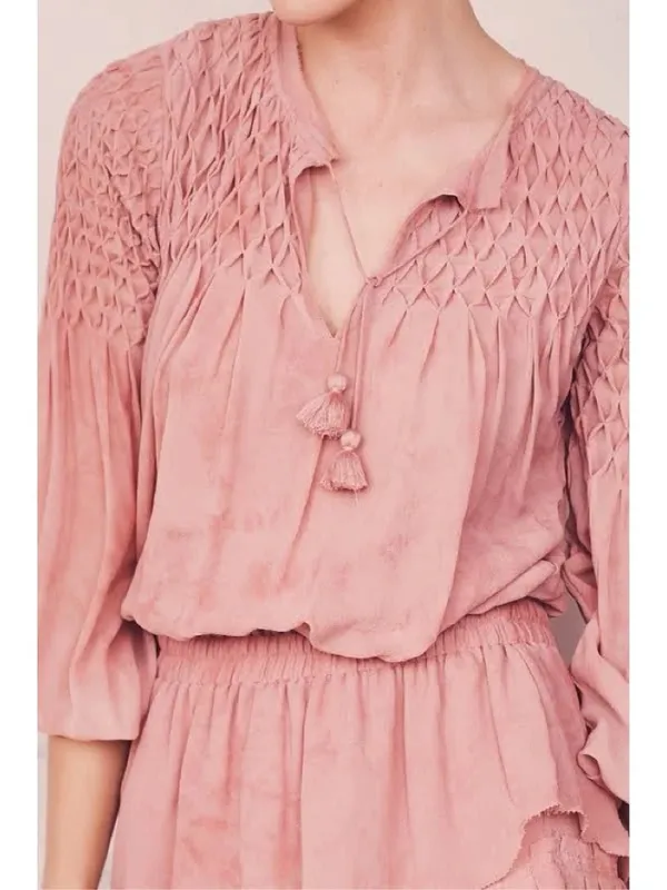 LoveShackFancy • Smocked Popover Dress in Faded Marsala pink chiffon georgette - Image 8