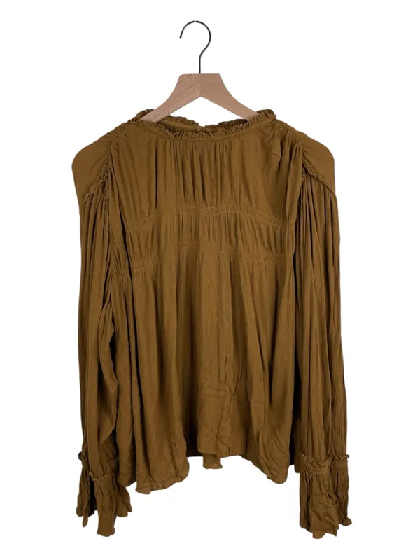 Free People Kelsey Top Size Large Ginger Snap Bell Sleeve Pleated Ruffle Boho - Image 4
