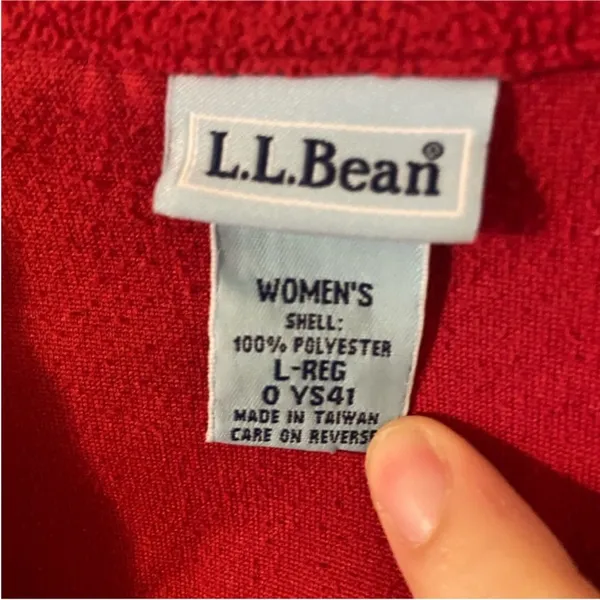 L.L. Bean Red Fleece Quarter‎ Zip Pullover Sweater Women's Size Large - Image 2