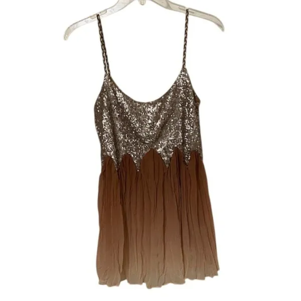 Gimmicks by BKE Sequin Babydoll Tank Top M Brown Ombre Boho Fairy Whimsigoth - Image 2
