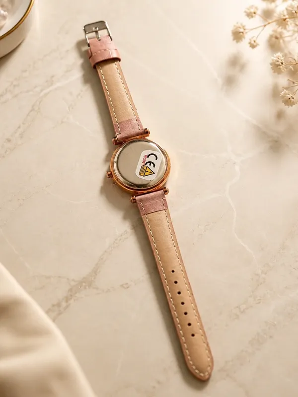 Women's Rose Gold Case Pink Leather Strap Watch Adjustable Band - Image 3