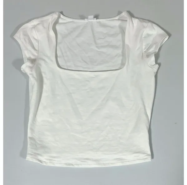 Garage White Solid Square-Neck Short Sleeve Shirt Top Blouse Tee Size S 🤍 - Image 3