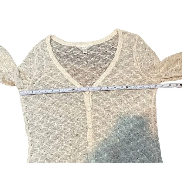 Krazy Kat Ivory Cream Open Knit Long Sleeve Button Front Lace‎ hem Top - Image 6