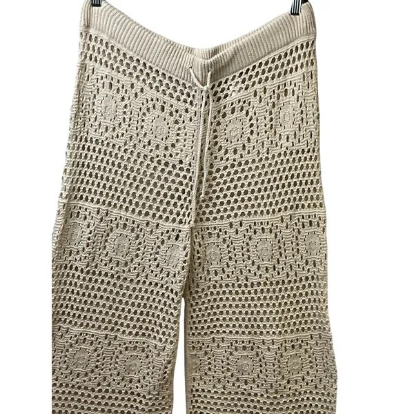 Aerie Womens XL Crochet Wide Leg Pants Cream Knit Beach Cover Up 0701-8501 NEW - Image 5