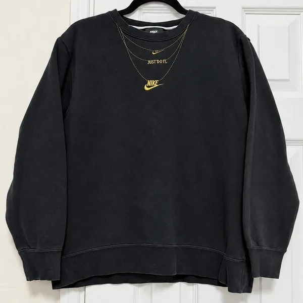 Nike Glam Dunk Gold Chain Crewneck Sweatshirt Black Gold Graphic Small - Image 2