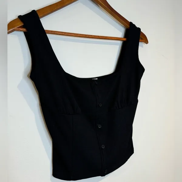 superdown Button Front Crop Squareneck Ribbed Tank Top - Image 5