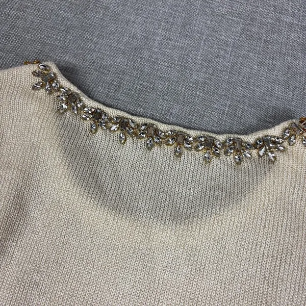 J McLaughlin Sweater Womens M White Jeweled Crew Neck Tight-Knit Pullover - Image 8
