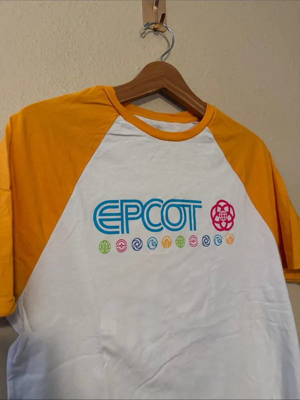 Disney Epcot Center Baseball Tee Shirt Yellow White Raglan Size Large - Image 3