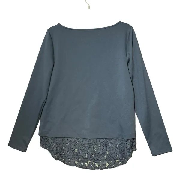 Ann Taylor Shirt Womens Medium Blue Lace Hem Boat Neck Tunic Long Sleeve Top - Image 3