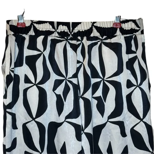Zara Womens Pants Geometric Wide Leg Trouser White Black Boho Eclectic Small - Image 5
