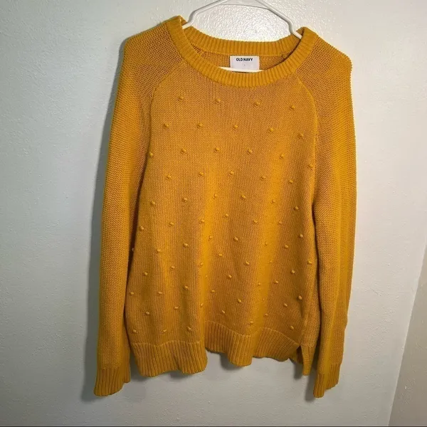 Old Navy Women's Size Large Hi Emotion‎ Pullover Sweater Mustard Yellow Crewneck - Image 2