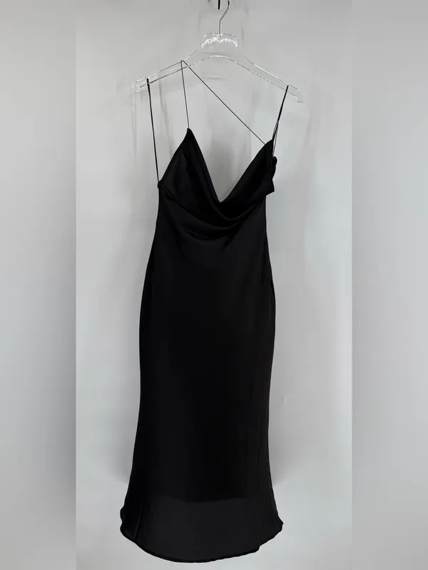 BEIGE BOTANY SATIN BACKLESS MAX DRESS SIZE MEDIUM‎ NWT Black - Image 2