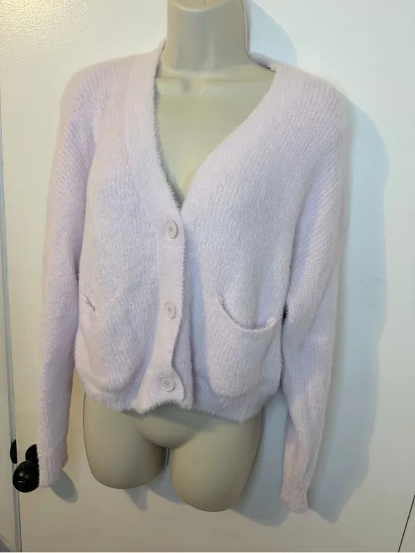 Forever 21 Soft Fuzzy Knit Cropped Cardigan XL Light Pink - Image 5