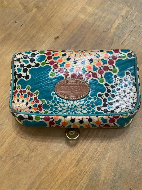 Fossil Teal Multicolor Dot-Print Clasp Wallet - Image 2