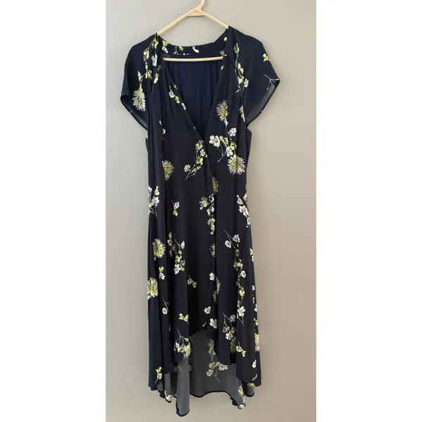 Free People Lost in You Navy Floral Midi Dress Hi Low Size M Western Romantic - Image 12
